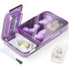 imagePill Cutter Splitter for Small or Tiny Pills 2in1 Travel Pill Box ampamp Pill Splitter  Large Capacity 4 Compartments Pill Organizer  Detachable Nonslip VShaped Pad WrapAround Blade Guard PurplePurple