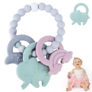 imageBaby Teething Toys  Teething Ring  Silicone Bracelet Teether to Relieve Teething Pain and Massage Gums  Food Grade ampamp Easy to Clean  Great Gifts for Friends Babies Green Elephant