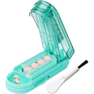 imageJohnbee Pill Cutter Splitter for Small and Tiny Pills Larger Pills Adjustable Pill Splitter Accurately Cuts Multiple Pills at Once Sharp Blade with Safety Guard NonSlip Silicone Edge Lake BlueLake Blue
